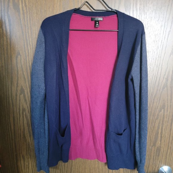 Aqua Cashmere Colorblock Cardigan Sweater Hot Pink Navy Grey Size Medium - Picture 4 of 9